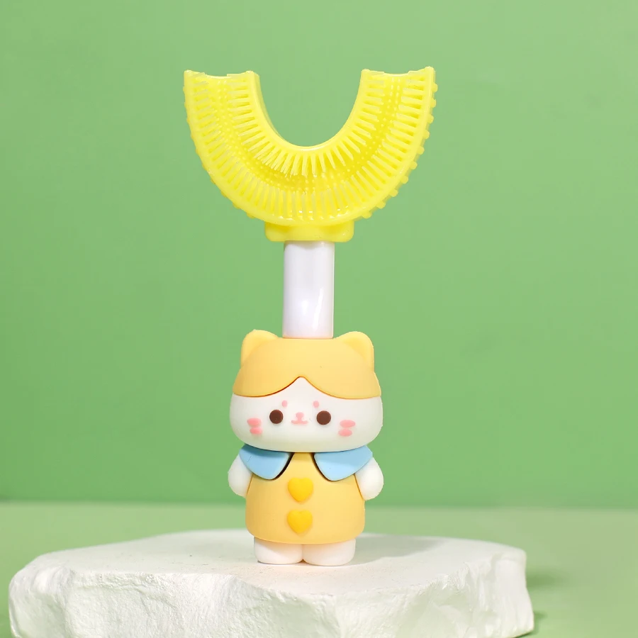 فرشاة أسنان للأطفال بتصميم كرتوني لطيف ذات شعيرات ناعمة على شكل حرف U للعناية بالفم فرشاة أسنان هدايا للأطفال