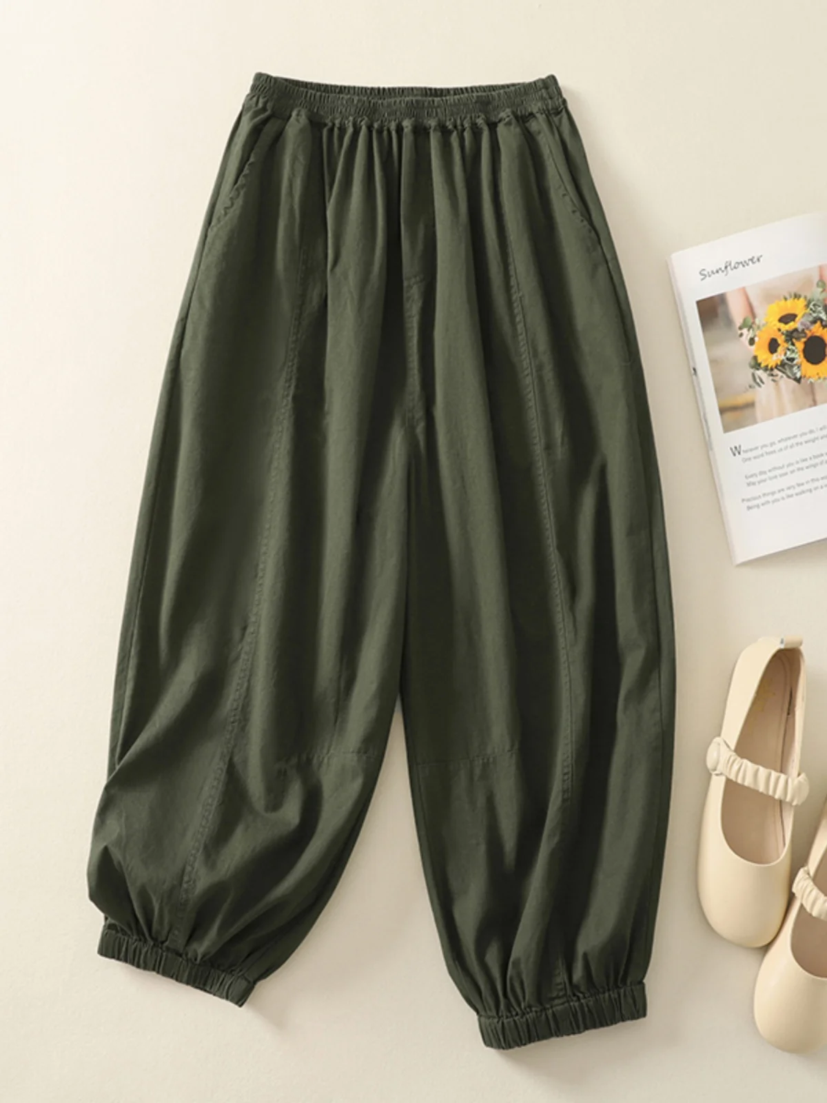 

Свободные брюки Харлан из хлопка и льна в стиле ретро, восьминадцать длинок, брюки с манжетами, повседневные, удобные, большие размеры