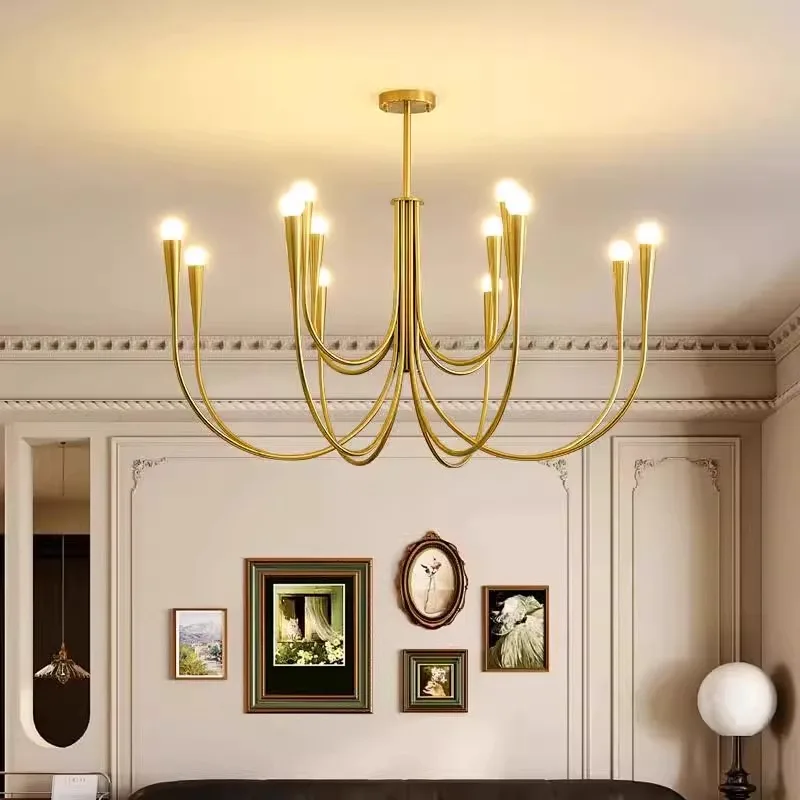 

Special, Round Gold/Black Hanging Candle Chandelier, lustre Living Room, Dining Room Home Ceiling Light Decorative Lamp, L100cm.