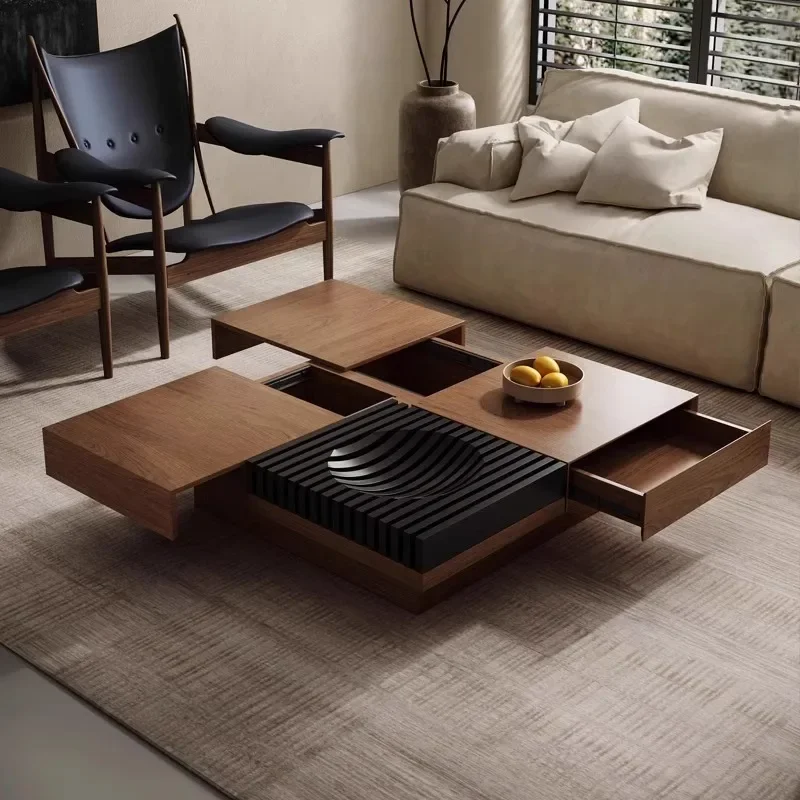 

Walnut wood coffee table rectangle Storage Luxury Living Room Side Table Space Saving Mesa Centro Salon home Furniture