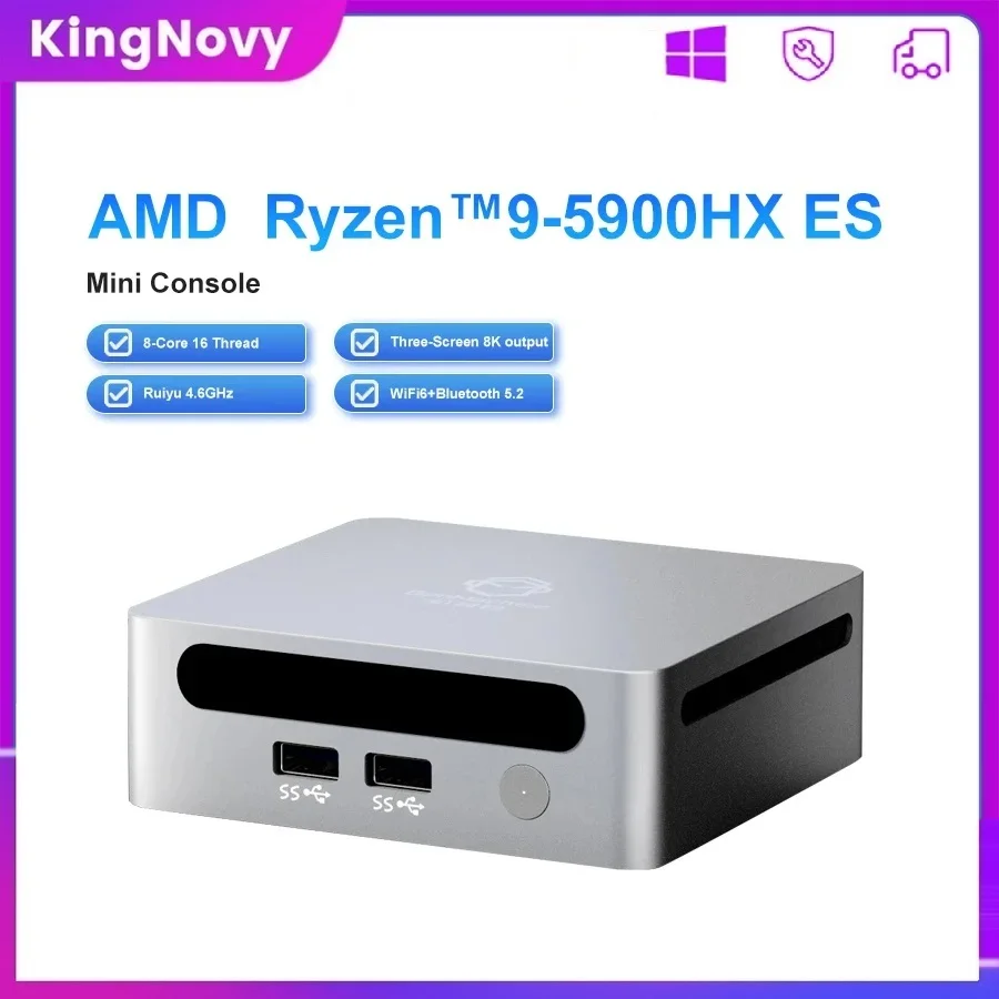 Kingnovy Gamer Mini PC AMD Ryzen 9 5900HX ES Windows 11 Pro MiniPC Office Gaming desktop DDR4 3200MHz NVMe SSD 3x4K HTPC WiFi6