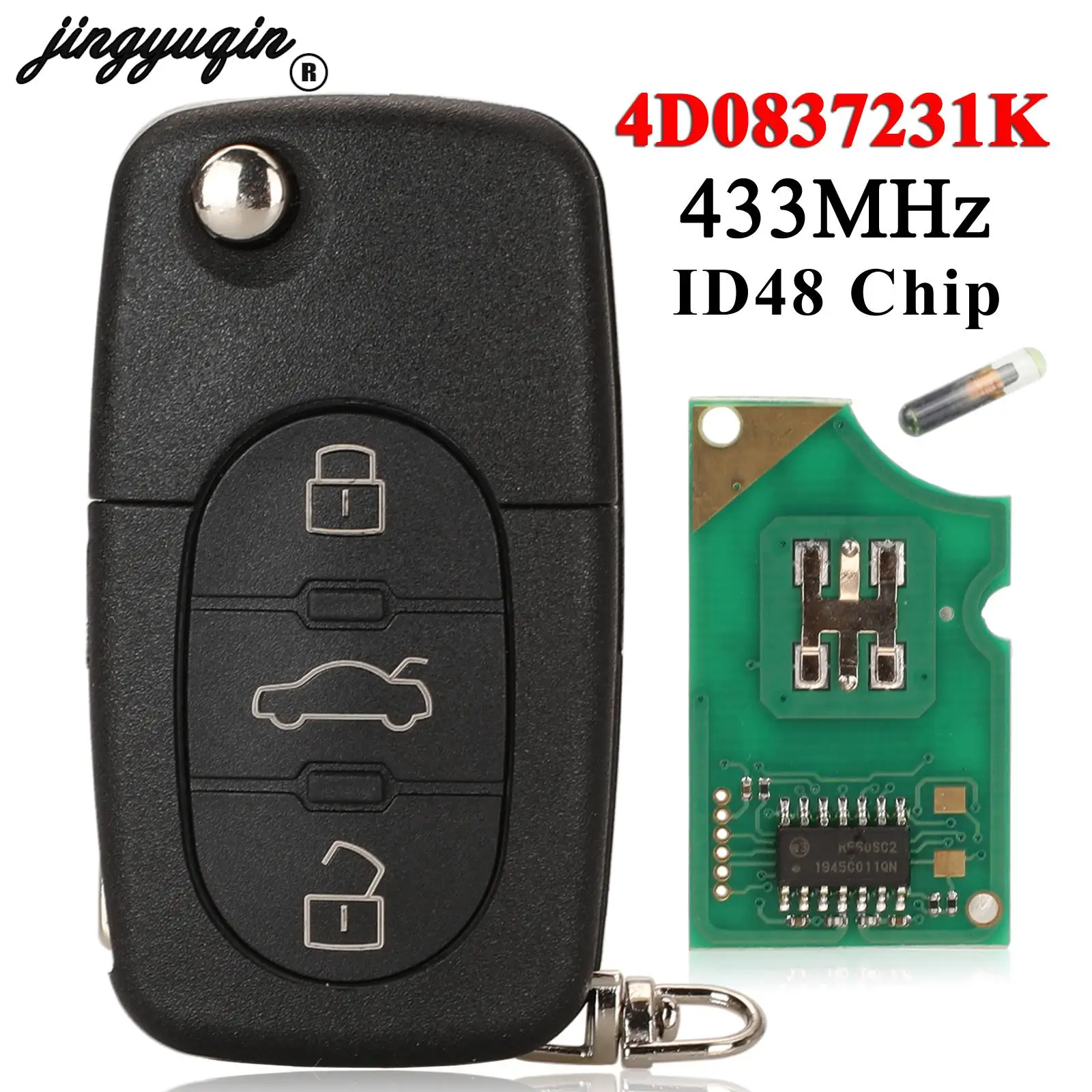 

jingyuqin 3 Buttons Folding Car Remote Key 433MHz For Audi A2 A3 A4 A6 A8 TT Old Models id48 Chip 4D0 837 231 K Fob HU66 Blade