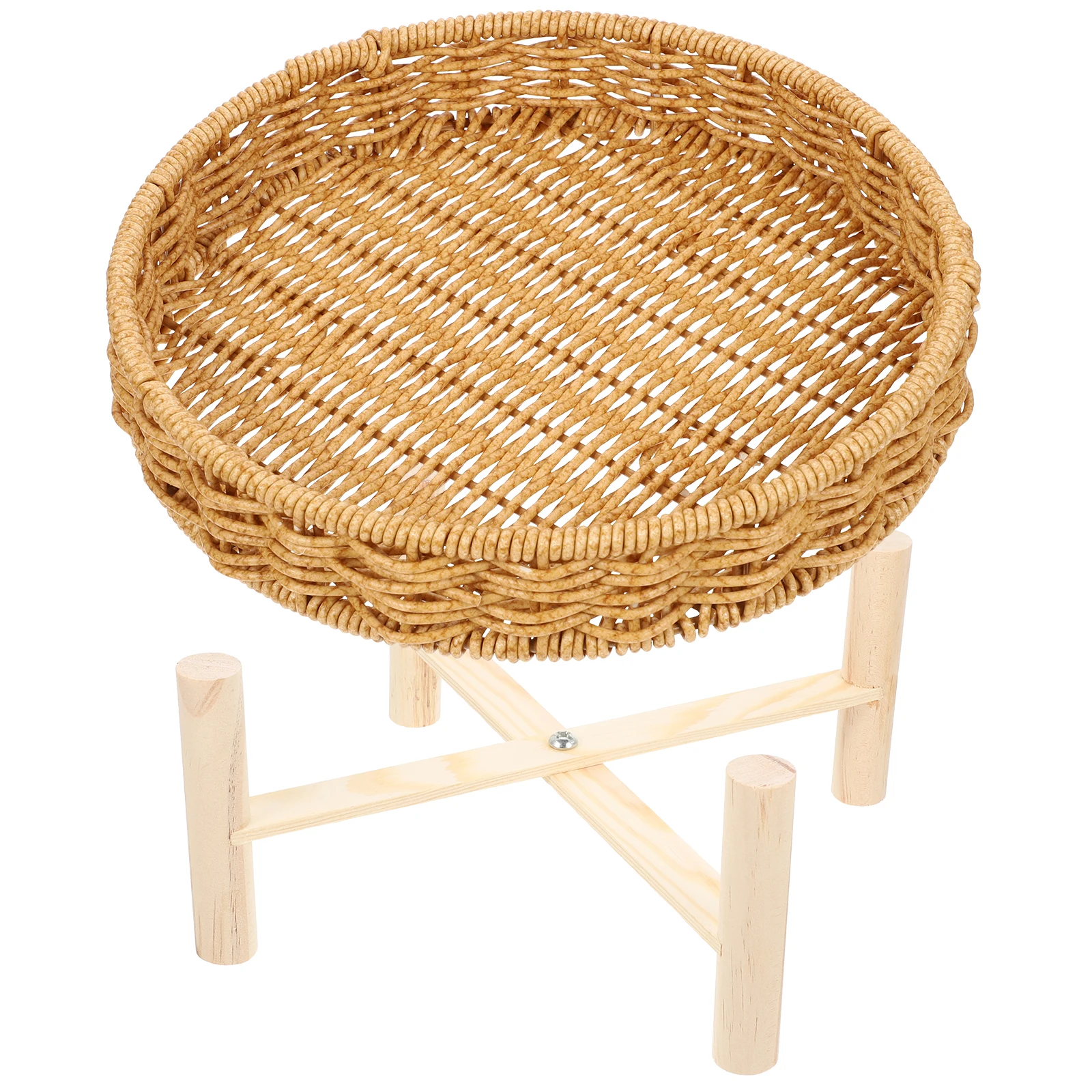 

Round Woven Fruit Basket For Snacks Fruits Bread Keys Cosmetics Sundries Imitation Rattan Storage Tray Decorative