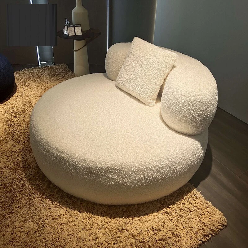 Nordic minimalist lamb wool single sofa Italian cream big white fat Internet celebrity casual lazy glutinous rice cake round