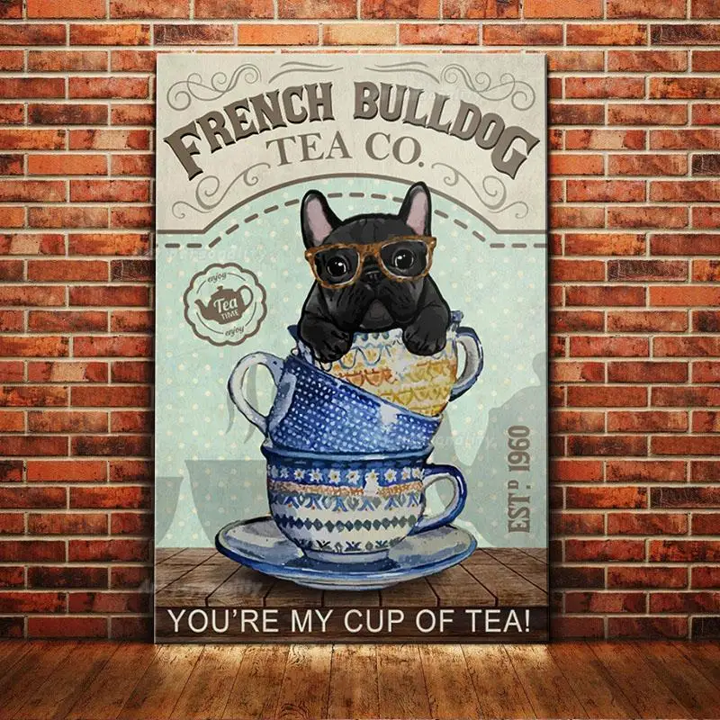 French Bulldog Coffee Club Dogs Metal Sign Funny Fries Tin Poster Home Decor Bar Wall Art Painting Dog Lover Poster decor -6