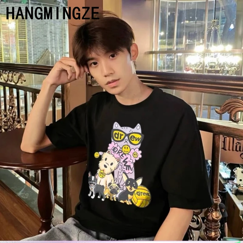 

Men's 260g T-shirt Glassy Cat Printed Fun Top Men's Summer Cotton T-shirt Casual O-neck T-shirt Street Clothing Basic Top