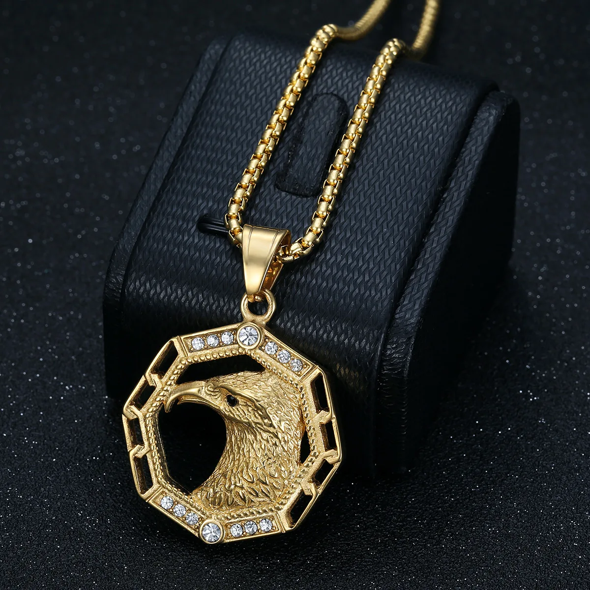 

Besiko Stainless Steel Men Hip-Hop Hexagram Eagle Shape Pendant Necklaces With Zircon Fashion Necklace Male Punk Jewelry Gifts