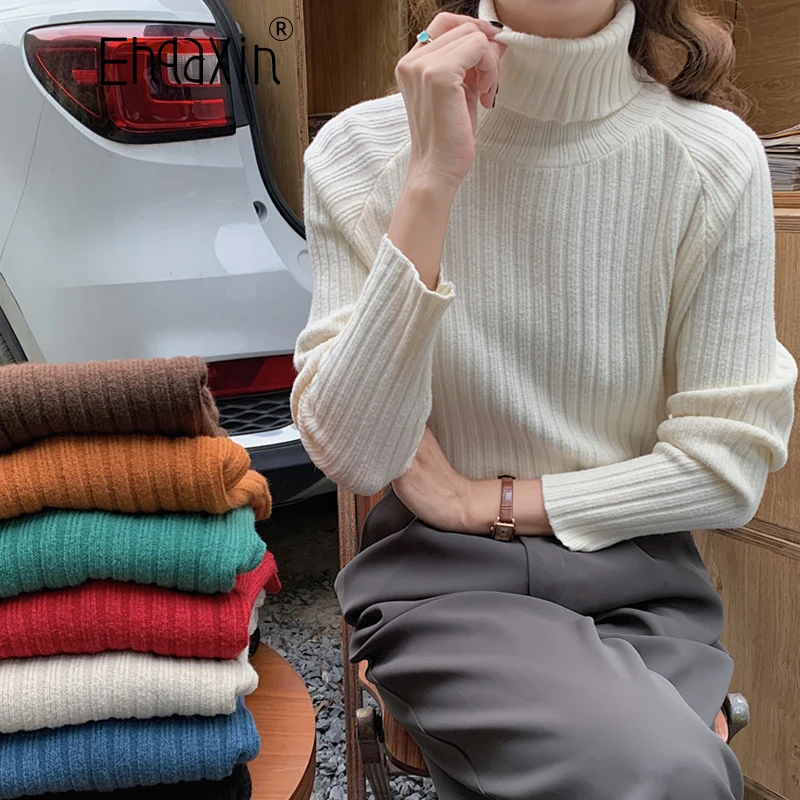 

EHQAXIN осень-зима новый женский свитер с высоким воротом 2022 Модный корейский Свободный пуловер Повседневный плотный вязаный пуловер женский один размер