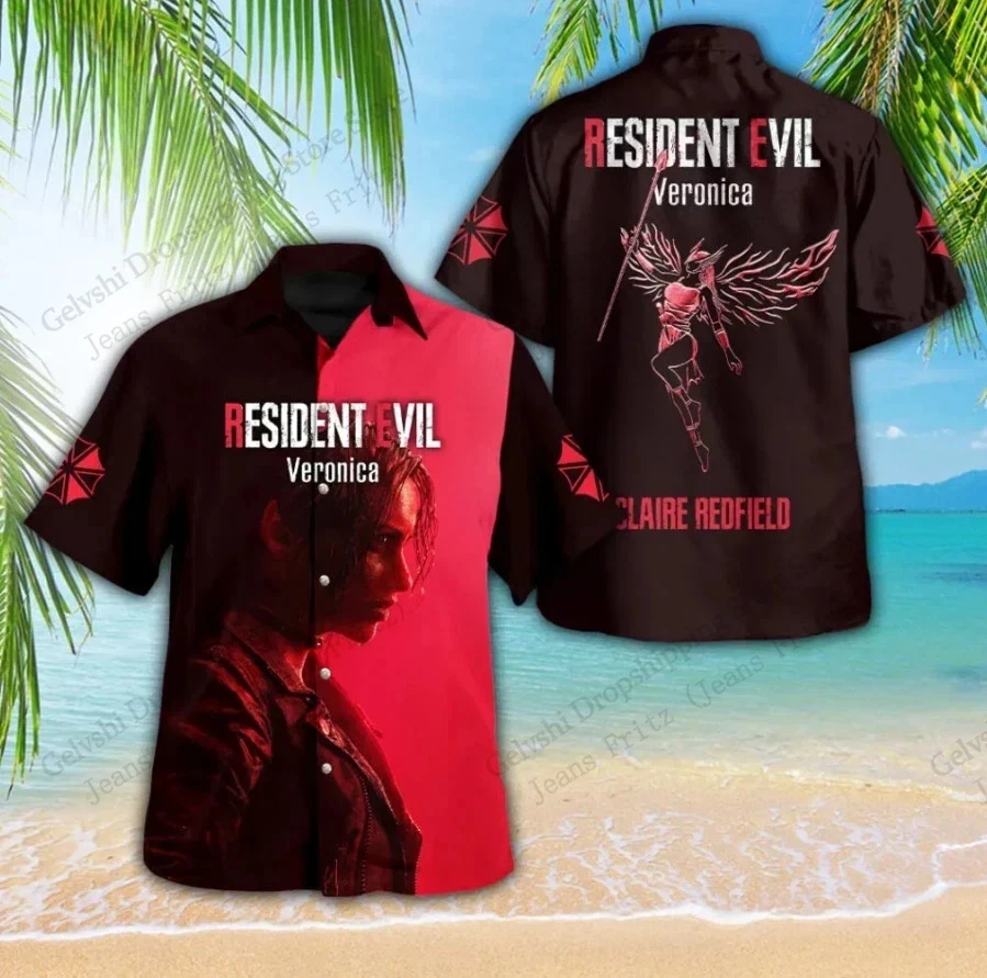 Game Resident Evil 3d Print Shirt Men Women Fashion Short Sleeve Single-breasted Hawaiian Shirt White Black Beach Blouse Camisas