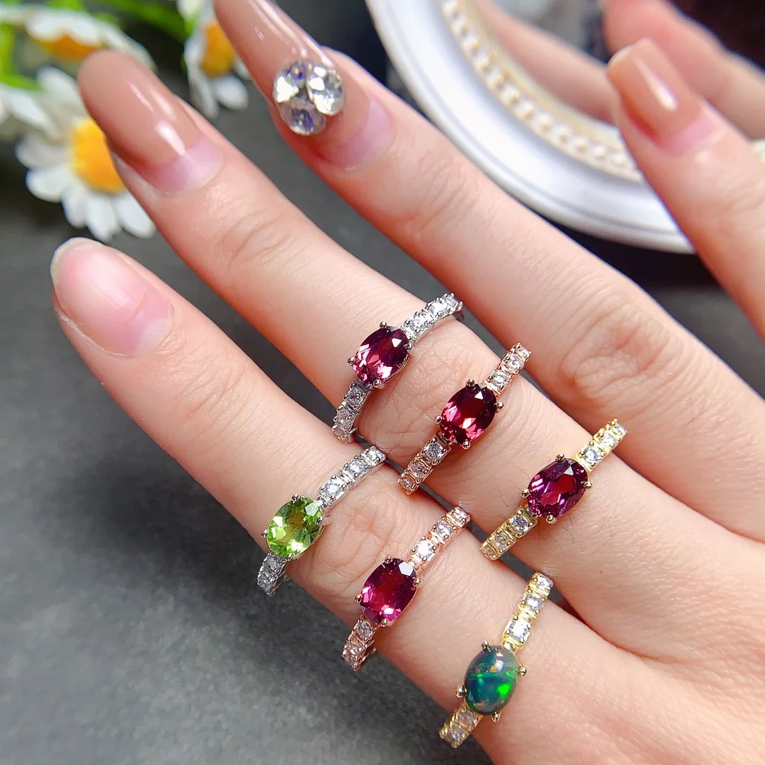 

925 Silver Ring set with natural rectangular 5x7mm natural black Opal Ring Fashion couples holiday party gift women's jewelry