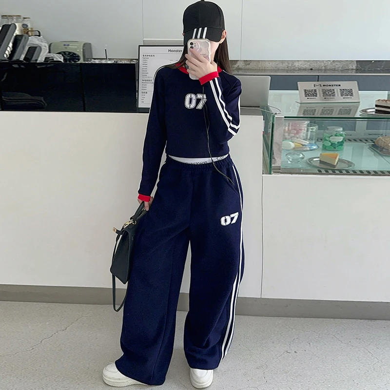 spring teen girls tracksuits Color blocked round neck T-shirt+sweat pants 2pcs junior kid casual clothes suit child outfits set