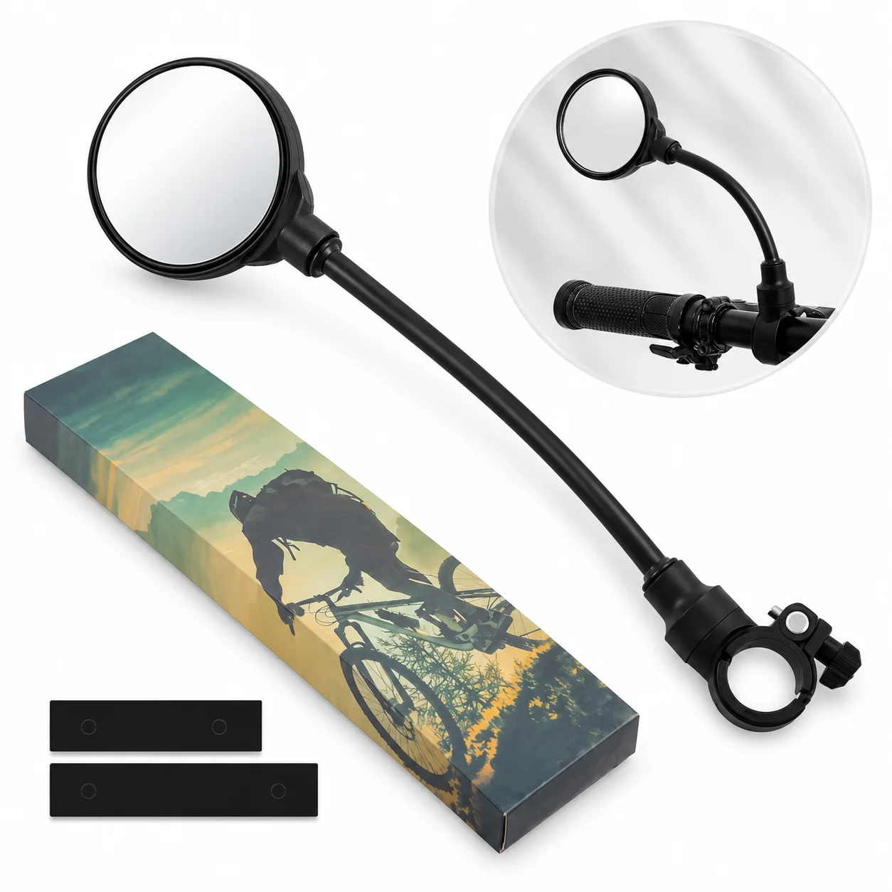 Bicycle Rear View Mirror Adjustable Handlebar Mounted Wide Angle Cycling Mirror for MTB Road Bike E-Bike