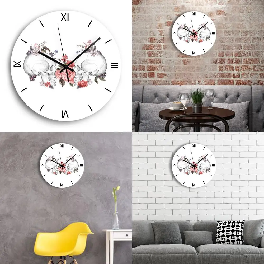 

Бесшумные круглые настенные часы с акриловым красочным рисунком черепа и римскими цифрами, повседневный креативный индустриальный стиль