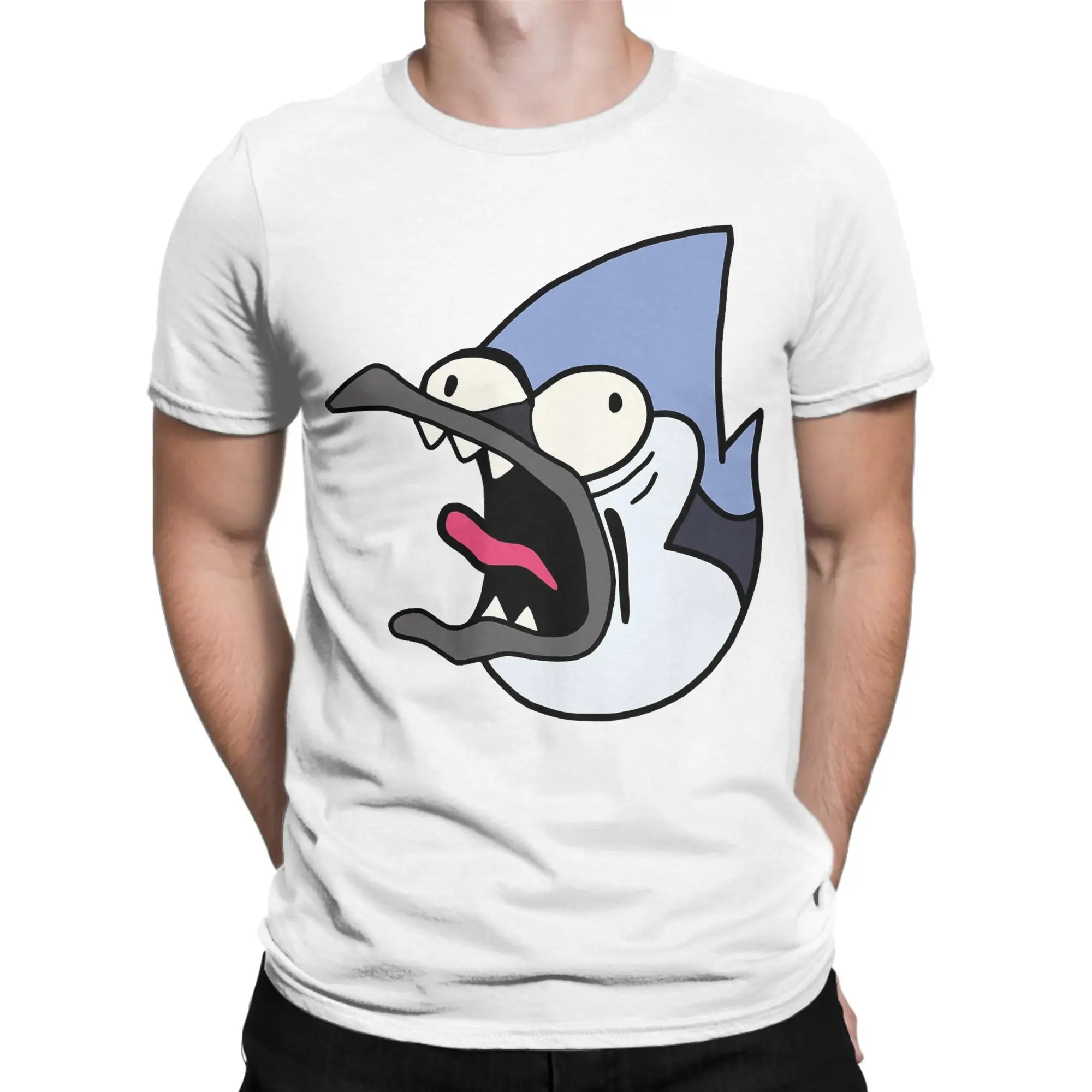 Harajuku Scared mordecai T-Shirt Men Cotton Short Sleeve Regulars Show Crewneck Summer Top Tee