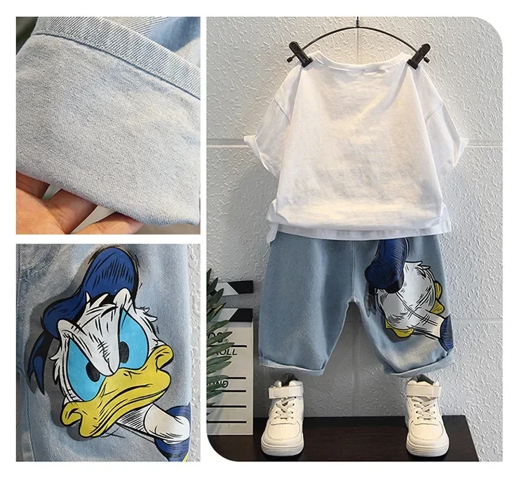 2024 Summer Baby Boys Cotton Clothing Sets Kids Cute Cartoon Donald Duck T-shirt + Jeans 2Pce Suits Childrens Tracksuits Clothes