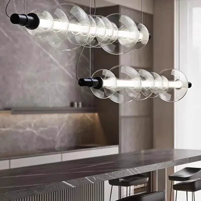 Imagem -02 - Modern Glass Strip Led Pendant Light Sala de Estar e Jantar Cozinha Tabelas de Comida Quarto Lustre Home Decor Luminária