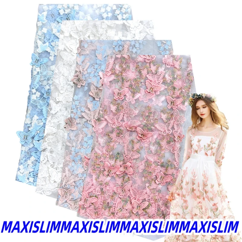

Spot Single-sided Milk Silk Lace Embroidery Fabric 3D Butterfly Lace Fabric Evening Dress Mesh 3D Embroidery Fabric Width 125CM