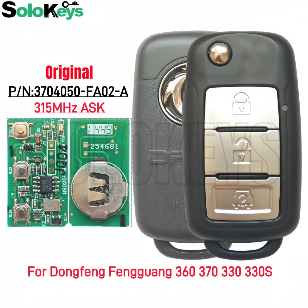 

SOLOKEYS 3704050-FA02-A For Dongfeng Fengguang 360 370 330 330S Original Folding Remote Control Key 3Buttons 315MHz Without Chip