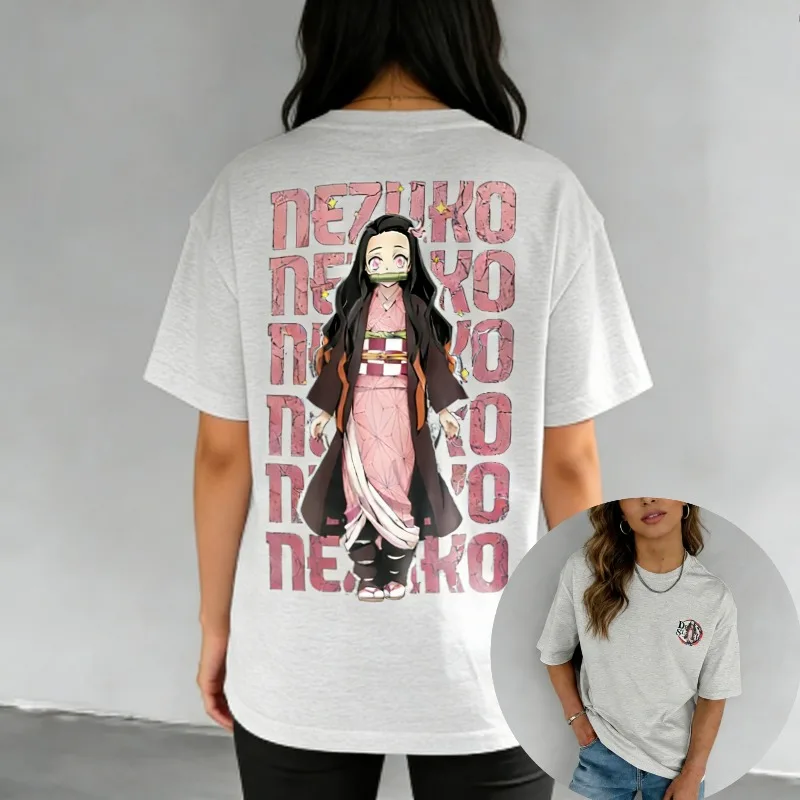 Anime Demon Slayer Nezuko T Shirt White Cotton Graphic Short Sleeve Tee Cute Kawaii Print for Casual Otaku Daily Wear
