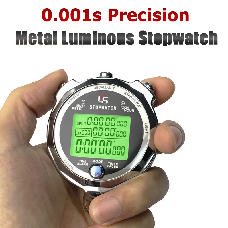 0.001s Precision Metal Digital Stopwatch Professional Portable Luminous Sports Running Training Timer 100/200 Channels Memory