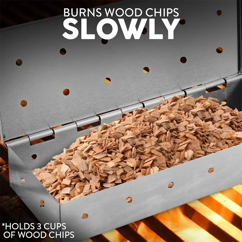 Stainless Steel Smoker Box for Gas BBQ, Wood Chip Smoker,Meat Smoker, Outdoor Cooking Tool, No Power Required bbq accessories
