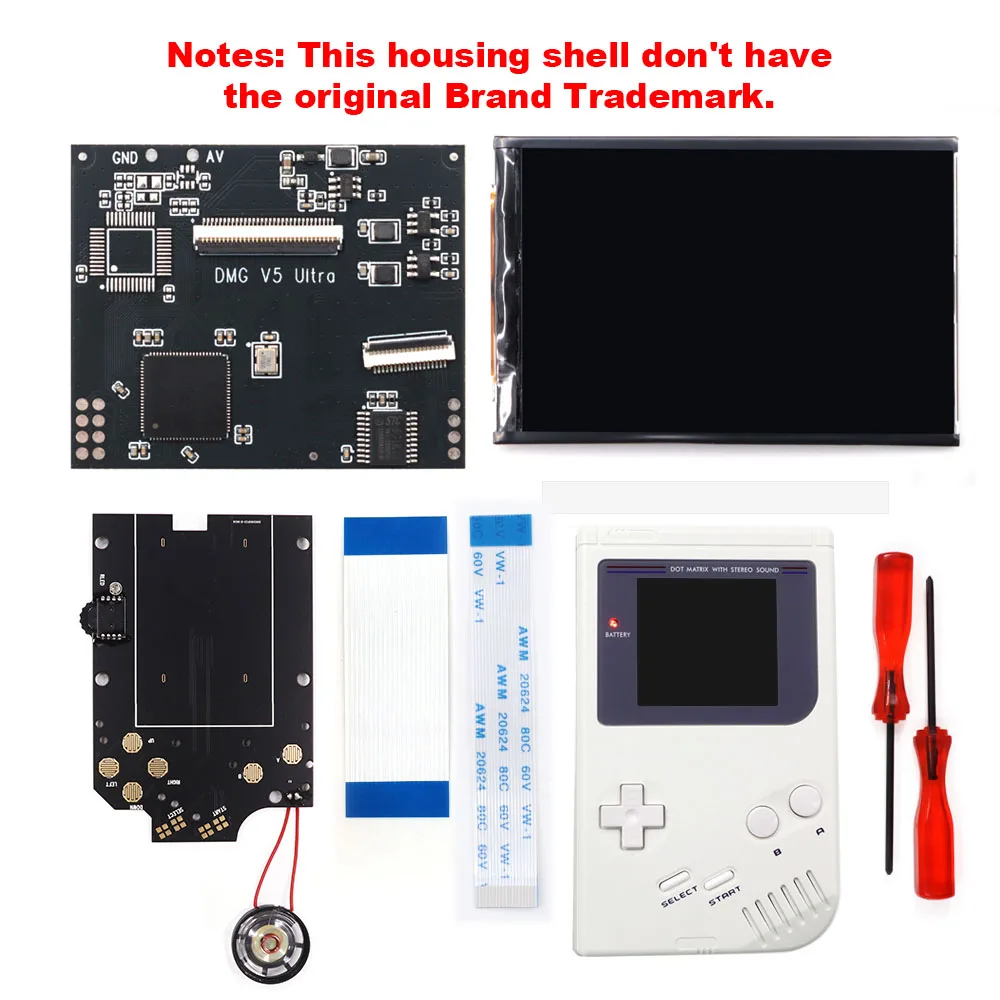 Image of Hispeedido V5 Ultra IPS LCD-Hintergrundbeleuchtungs-Bildschirmkit OSD-Menü RIPS Mod mit Lautsprecher für Game Boy DMG GB DMG
