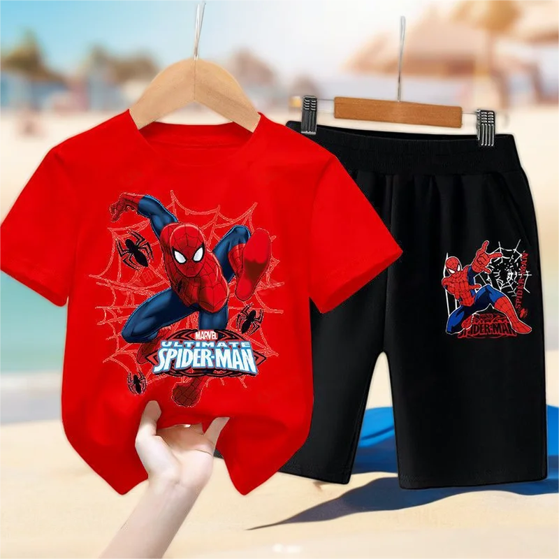 Children T-shirts Set Cartoon print Aoger Spiderman Boys Summer Trend Baby Short Sleeve Shorts Two-piece Set Kids Outfits