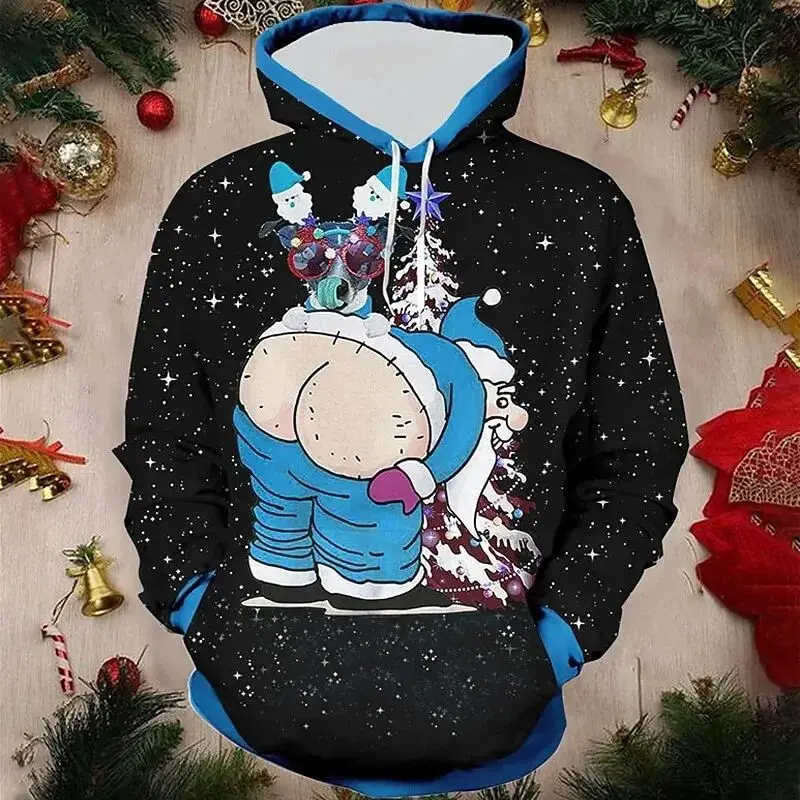 Men's Fashion Interesting 3d Printed New Year Christmas Collection Fall/Winter Hoodie Loose Breathable Comfortable Jumper