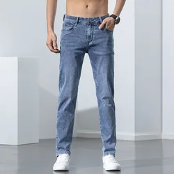 Jean Slim Bleu en Denim de Coton pour Homme, Pantalon Droit, Classique, Décontracté, à la Mode, d'Affaires, Qualité, Été 2023