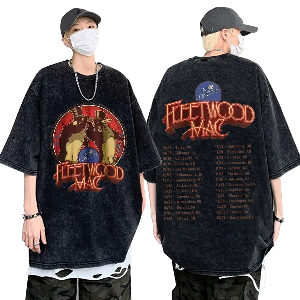 

Washed Vintage Rock Band Fleetwood Mac Tour T-shirt Stevie Nicks Oversized T Shirts Men's Women Fashion Casual Cotton T-shirts