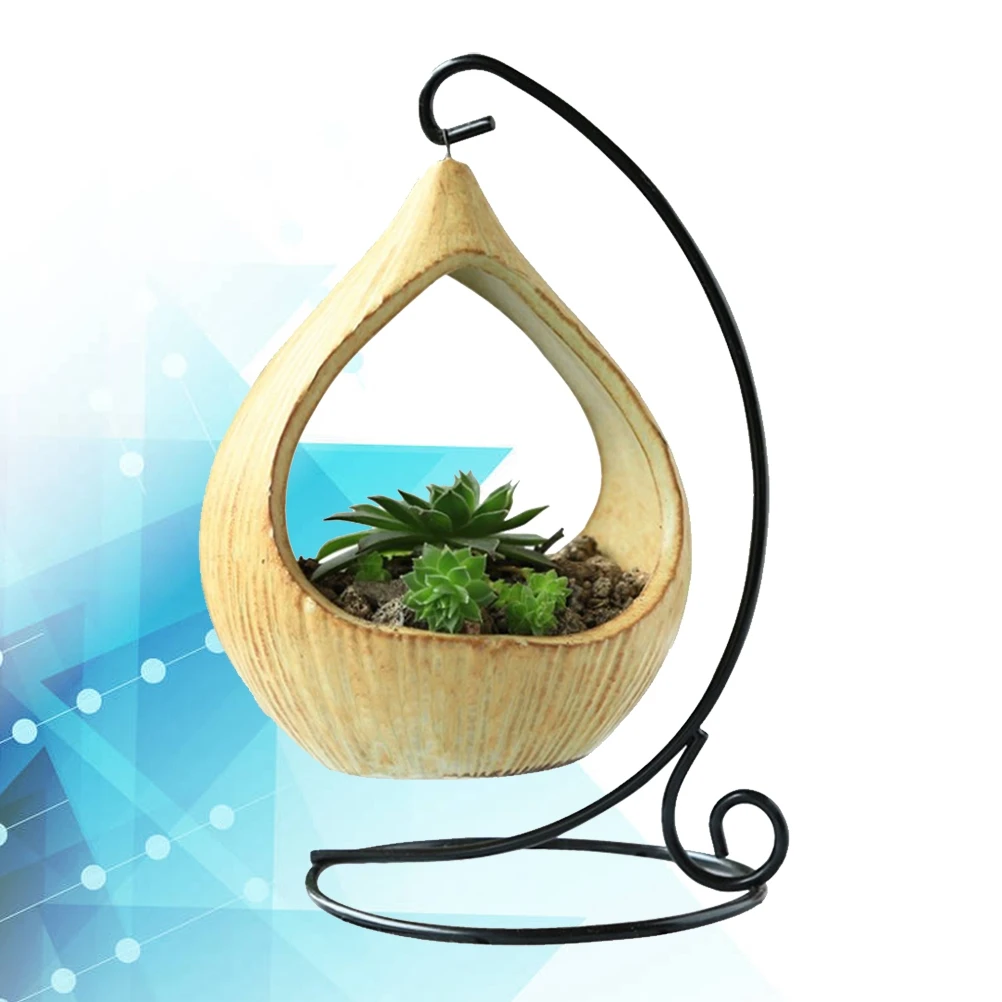 

Hanging Flower Pot Plant Holder Iron Frame Durable Ceramic Outdoor Indoor Bedroom Living Room Office Balcony Garden Home