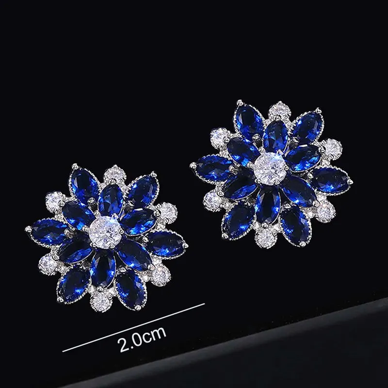 2 Pcs Set Women Exquisite Luxury Shiny Flower Shaped Ear Stud Jewelry Gift For Birthday