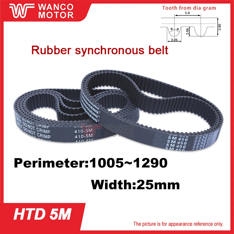 HTD 5M Rubber Timing Belt 25mm Width 5M Length Customizable for 1005-1290mm Teeth Count Industrial Belt for Power Transmission