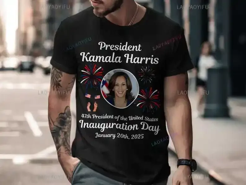 Kamala Harris Inauguration Day 2025 By-black Printed T-shirt 47th US President Inauguration Woman Cotton Summer Man Unisex Tops