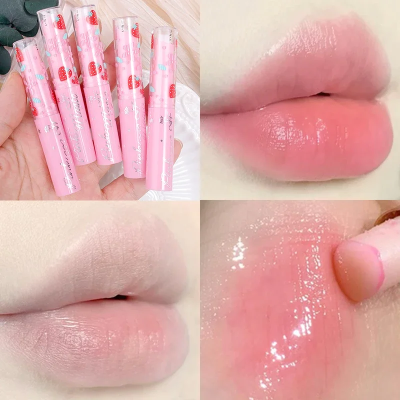 Natural Pink Lipsticks Temperature Change Color Strawberry Lip Balm Long Last Hydration Anti-drying Reduce Lips Lines Lip Gloss