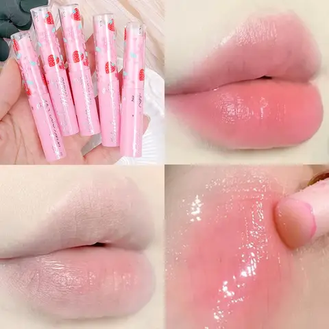 내추럴 핑크 립스틱 온도 변화 색상 딸기 립밤 오래 지속되는 수화 방지 건조 립 라인 감소 립 글로스