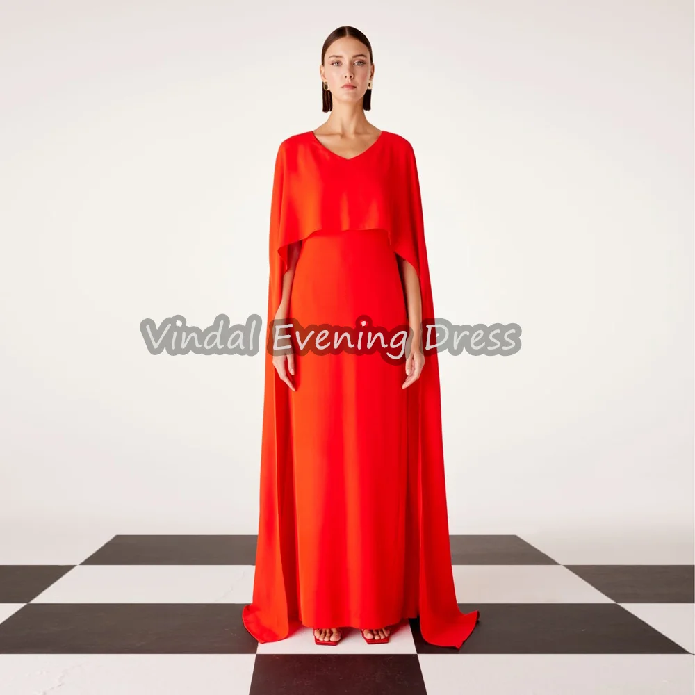 

Vindal Crepe A-line O-neck Simple Sadui Evening Dresses For Women 2025 With Cape Arab Floor Length Elegant Cocktail Party Dress