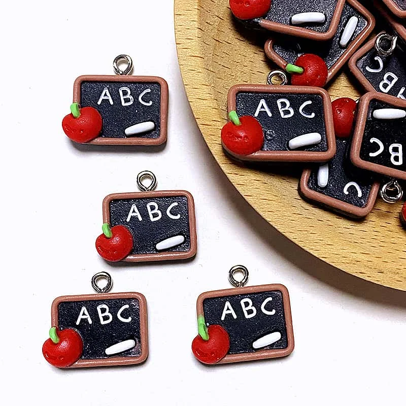 10pcs Mini ABC Letter Blackboard Resin Charms Cute Cartoon Knowledge Small Charm Pendant For Earring Keychains Diy Jewelry Make