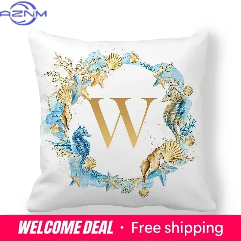 Ocean Gold Alphabet Decorative Polyester Pillowcase 45 * 45CM Sofa Home Decoration Pillowcase 41023