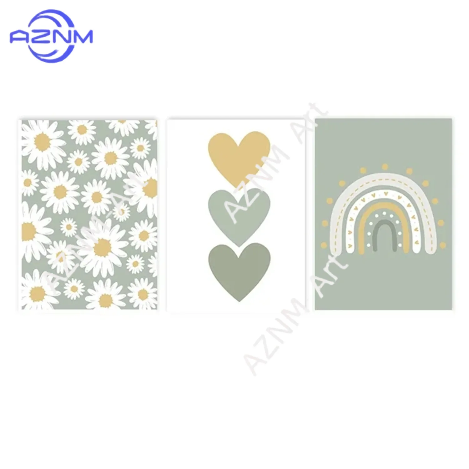 1PC/3pcs Nordic Green cartoon, Rainbow Flower, love flower, children's bedroom, nursery decoration, picture core, picture poster