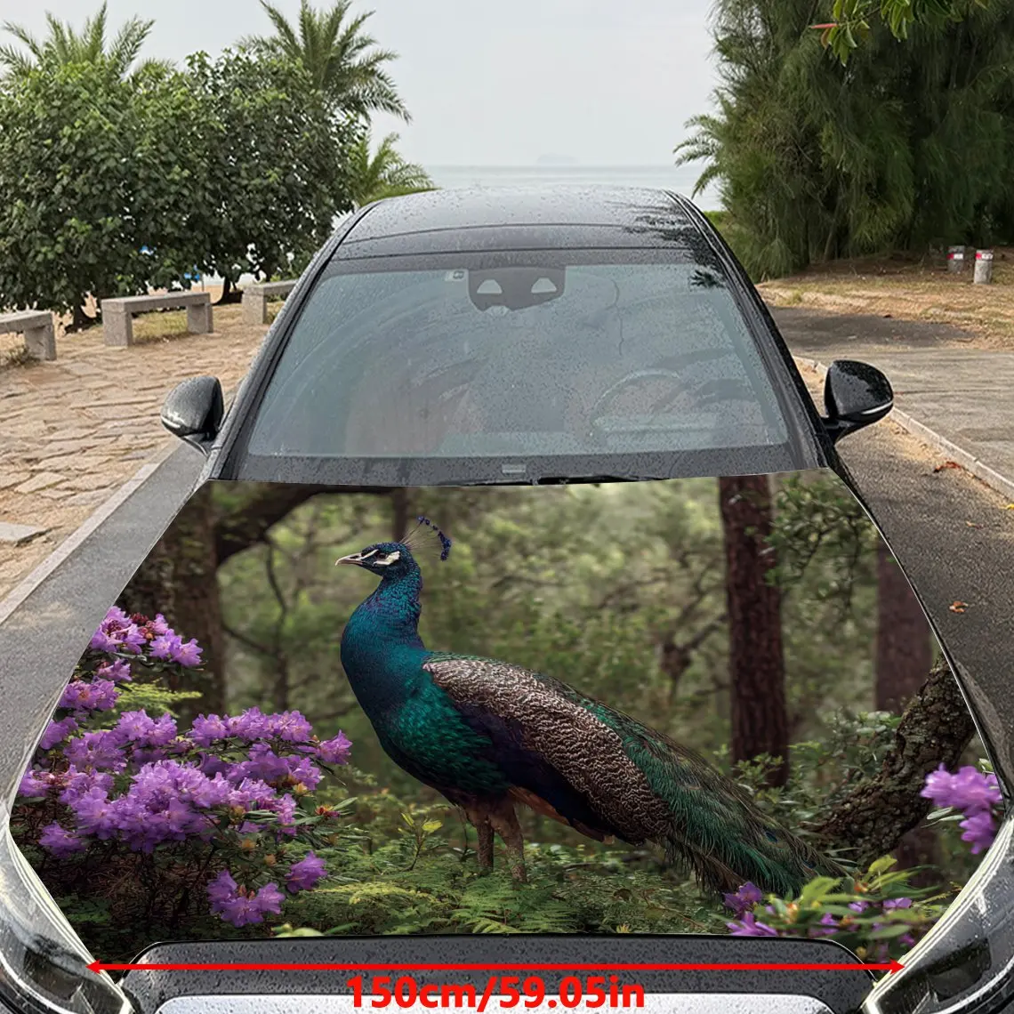 Car Decals Peacock in a Field of Purple Blossoms Car Hood Sticker, Waterproof Self - Adhesive Vinyl Graphics Decals, Decorative
