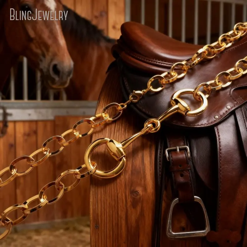 

10Pcs Gold Color Snaffle Bit Horse Necklace Equestrian Horsebit D Ring Women Jewelry