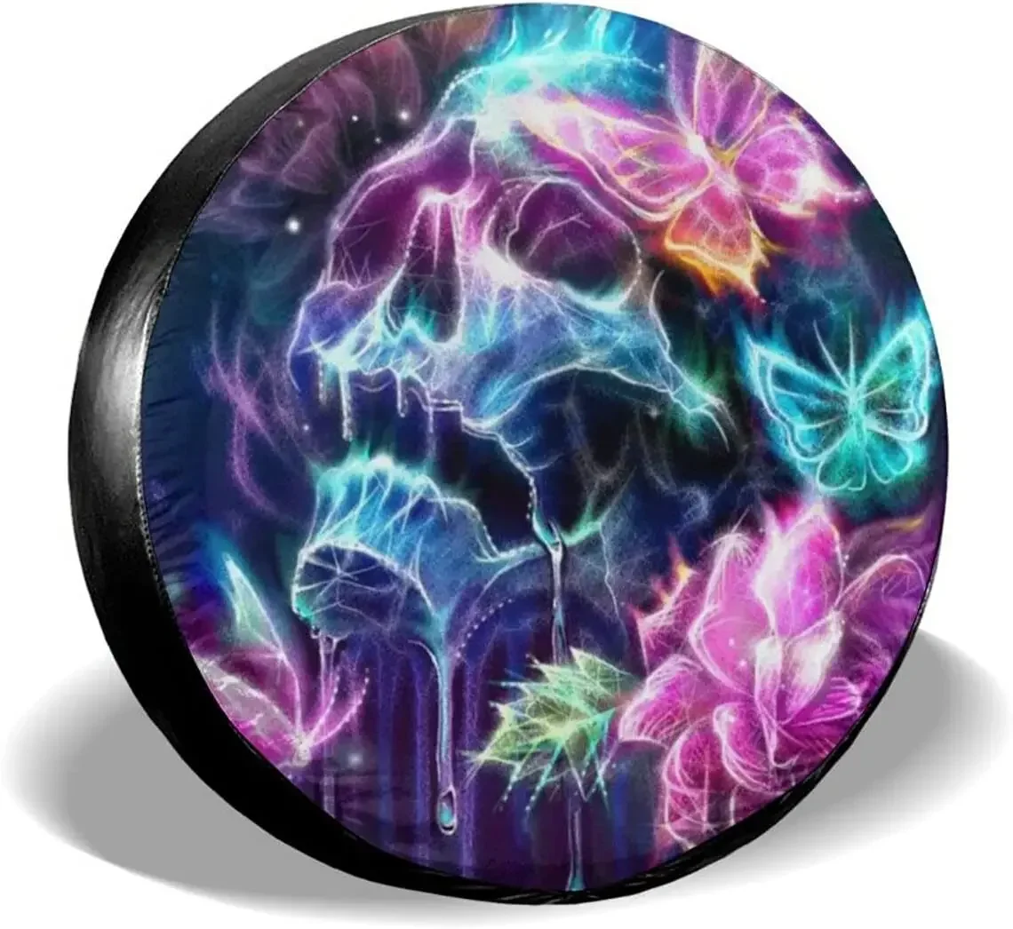 

Fall Decor Neon Skull Butterfly Spare Tire Covers Cute Car Accessories For Women Rv Tire Covers For Trailers SUV Truck And