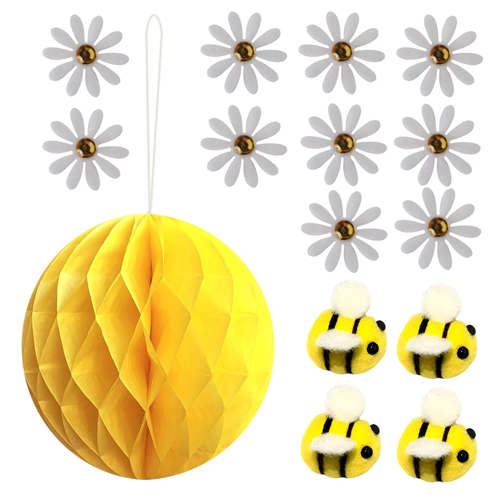 

Yellow Paper Honeycomb Balls Decorations Pendant Ornament Party Layout Prop Birthday Adorn Craft Bee Themed Hanging Decor