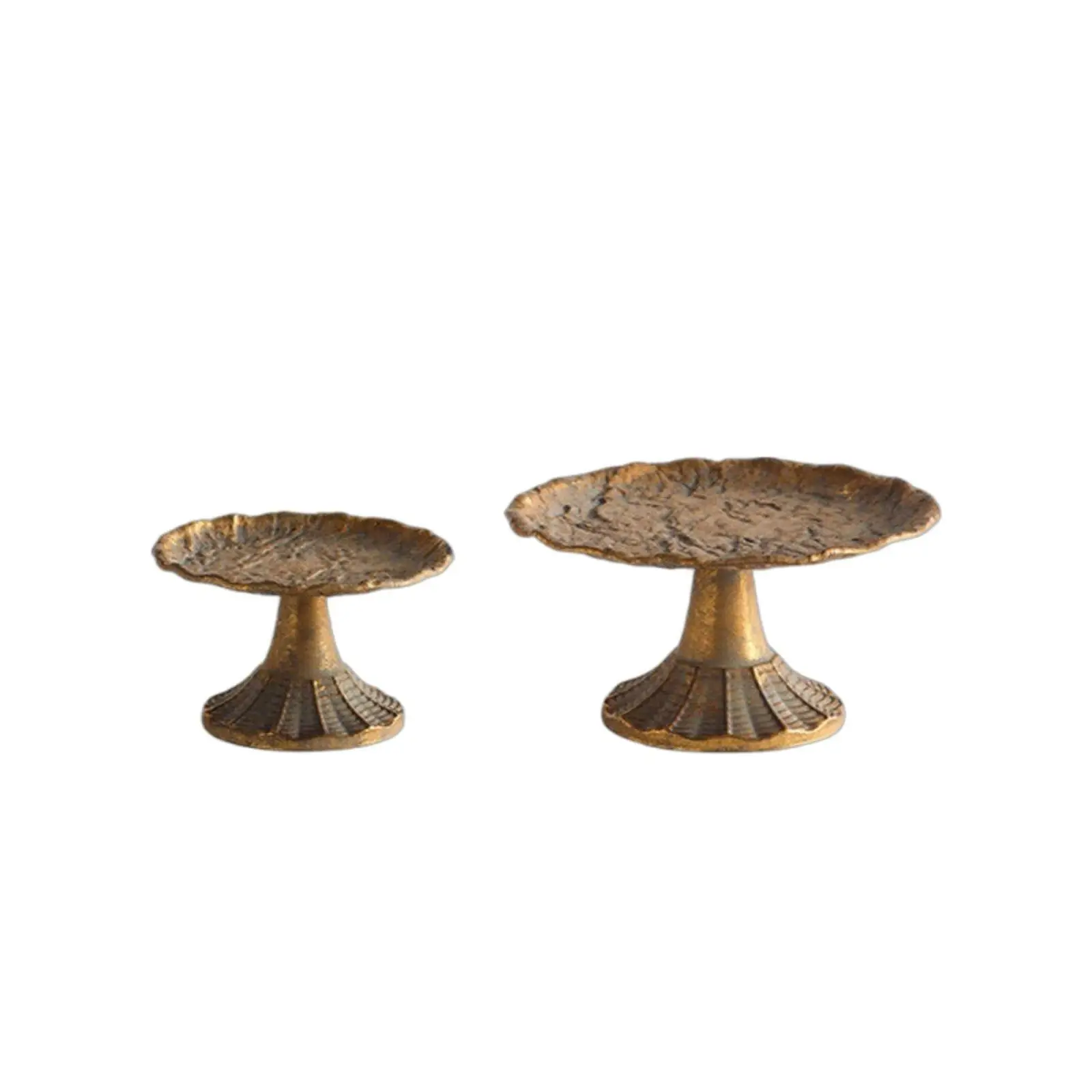 2 Pieces Metal Tray Stand Tranquil Design Decorative Dessert Stand Hand-Hammered