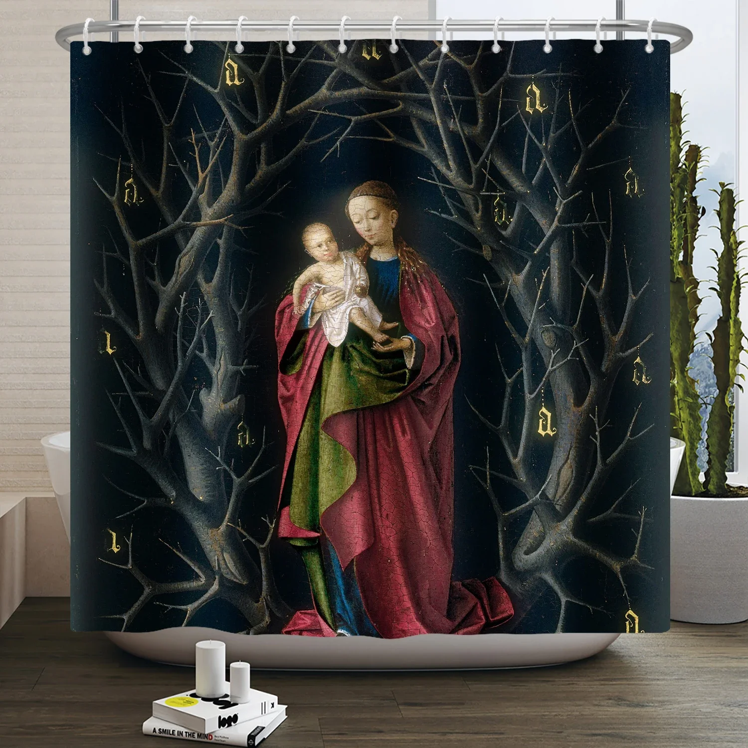 European Style Religious Oil Painting Shower Curtains Art Bathroom Decoration Waterproof Bathtub Home Decor Cloth Curtain Set