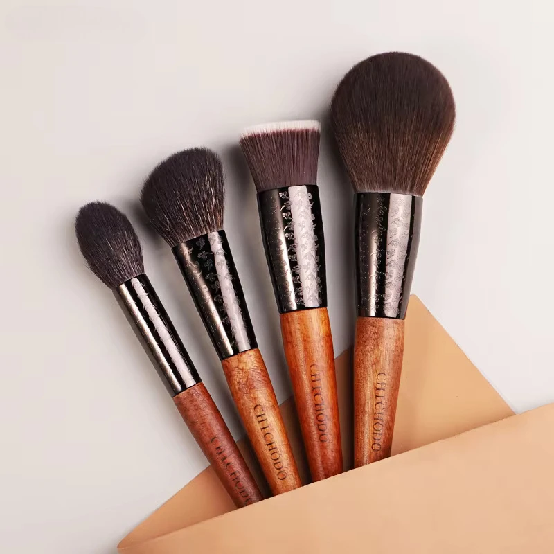 Natural Hair Carved Copper Tube Solid Wood Handle 11Pcs Amber Blue Series Makeup Brush Set Factory Spot Sale