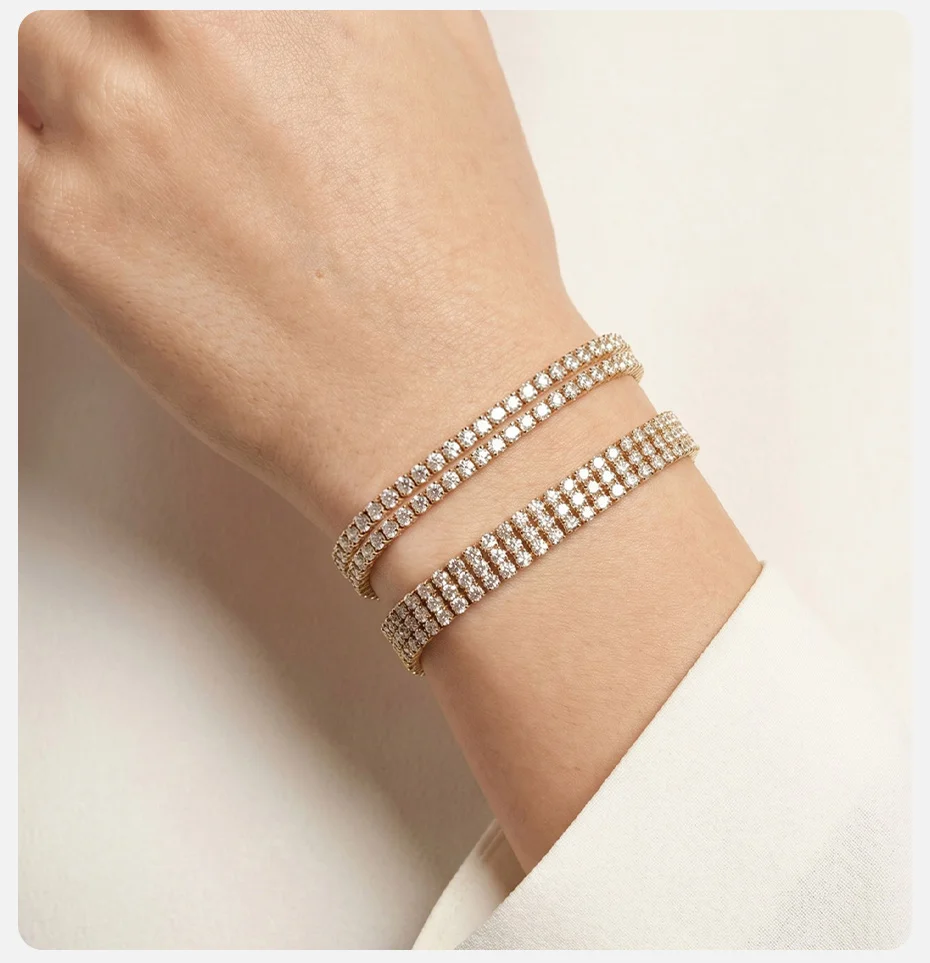 Vnox Trendiges Luxus-Armband mit Kubischem Zirkonia, 2/3-reihig, für Damen, 18K PVD-Vergoldet, CZ-Tenniskette, Exquisiter Hochzeitsschmuck – Detail 3