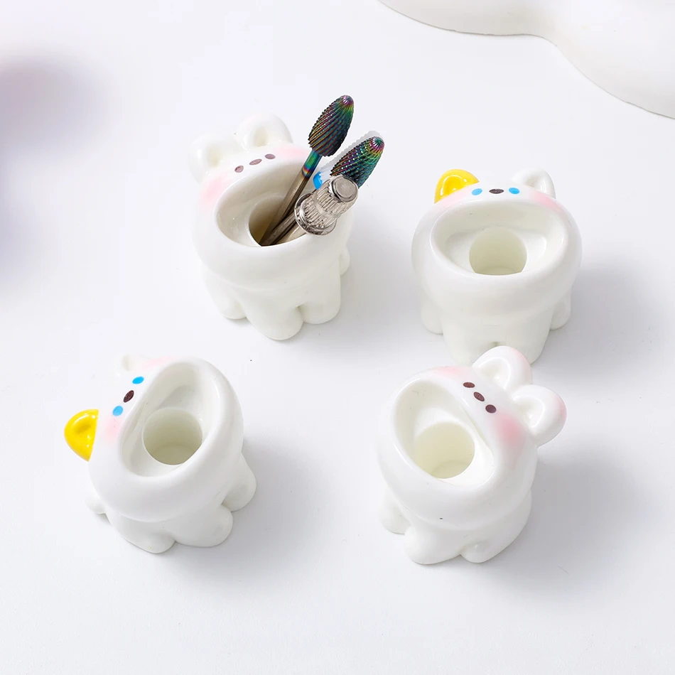 2pcs Cute Cartoon Rabbit/Cat Nail Art Grinding Head Bit Holder Nail Drill Bits Manicure Holder Organizer Desktop Display Decor