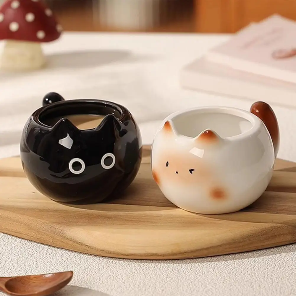 Cat Mug Ceramic Cat Coffee Mug 210ml Cute Espresso Cup with Tail Handle Microwave Dishwasher Safe Gift for Cat Lovers Women